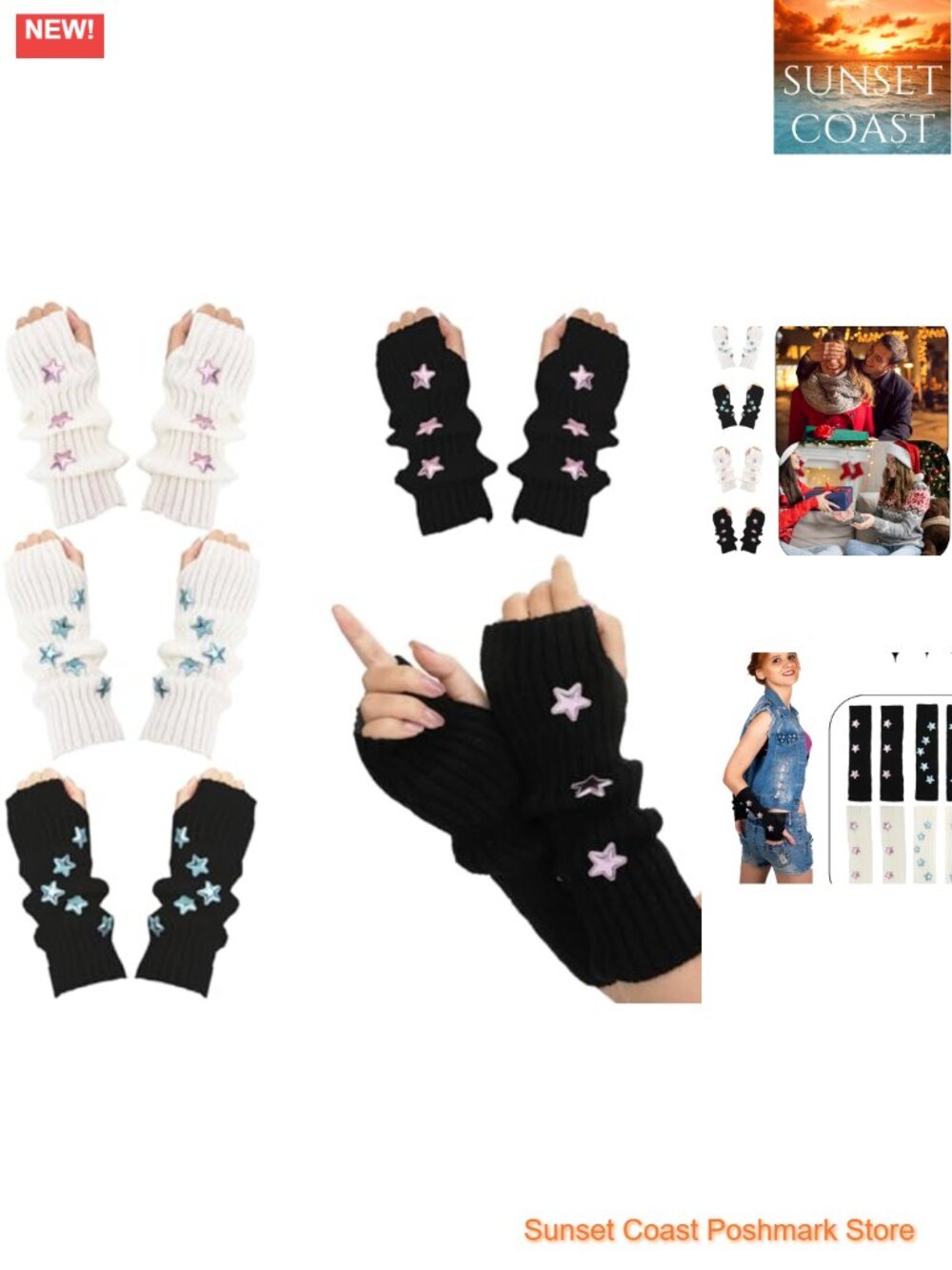 4 Pack Knit Arm Warmers Fingerless Gloves Y2K Kawaii Star